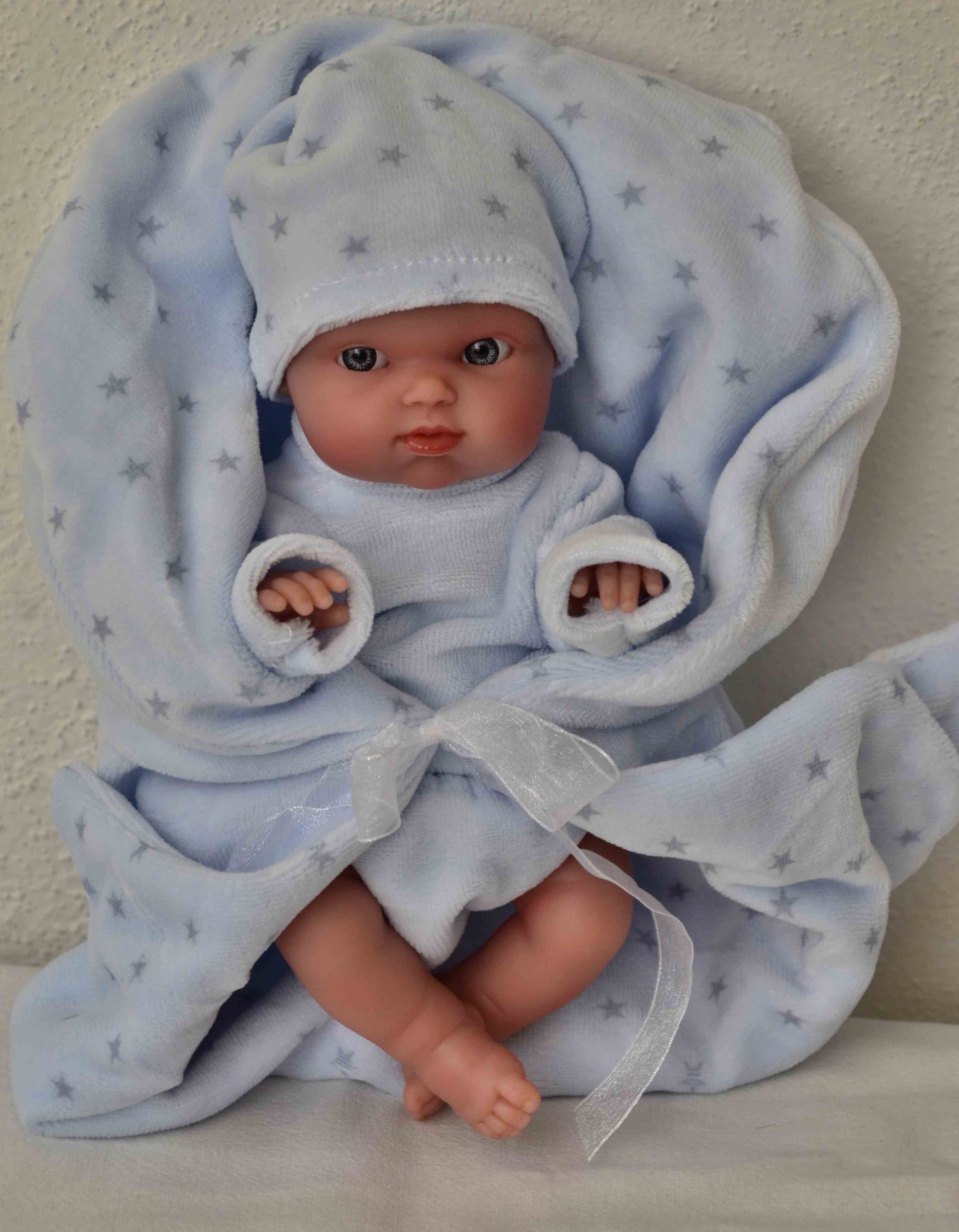 Realistická panenka - miminko-chlapeček Mufly ve spacím pytli - Adam od Antonio 