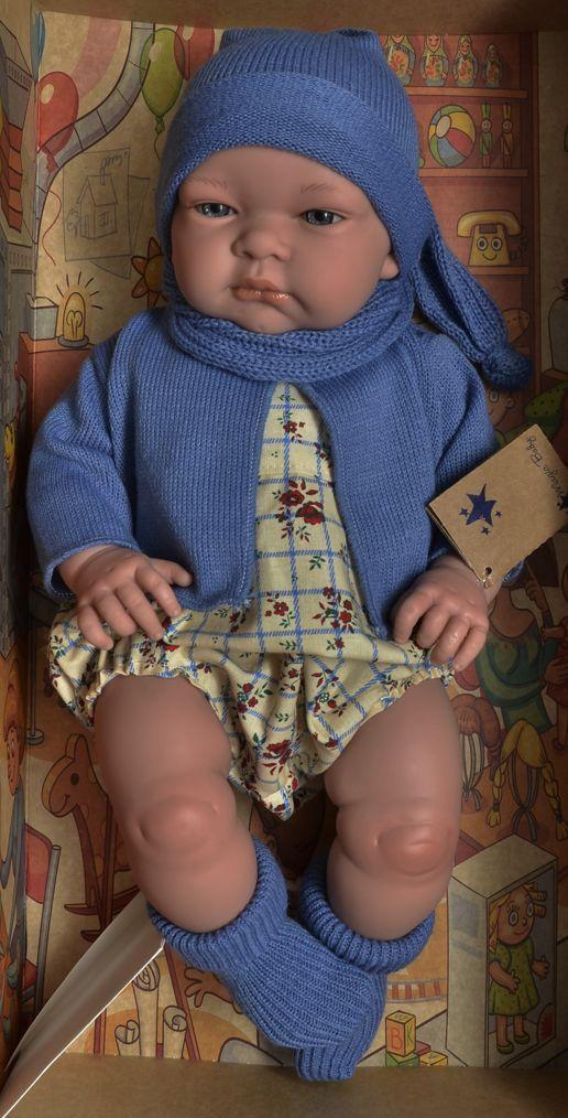 Realistické miminko - chlapeček - John v modrém kabátku od firmy Lamagik
