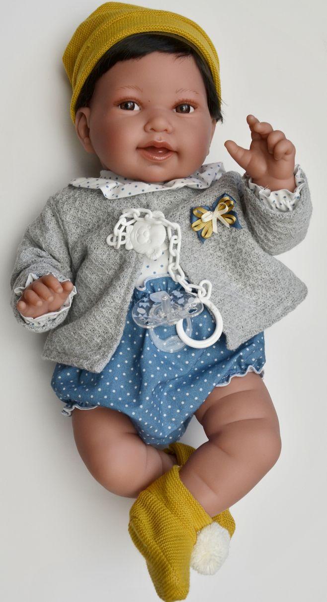 Realistické miminko Pipo v šedém svetříku od Antonio Juan