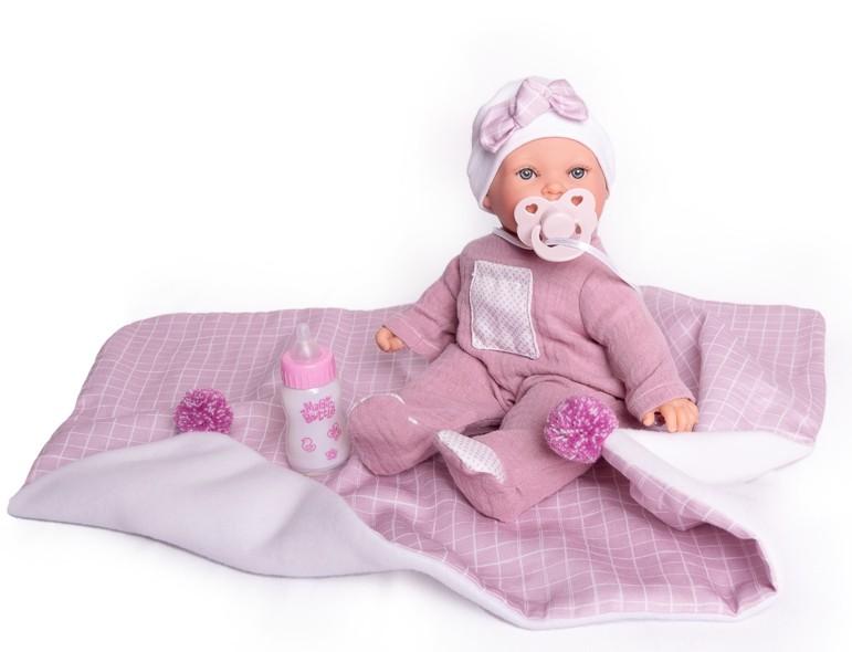 Realistická panenka - miminko- holčička Kika v růžovém pyžamu s dečkou