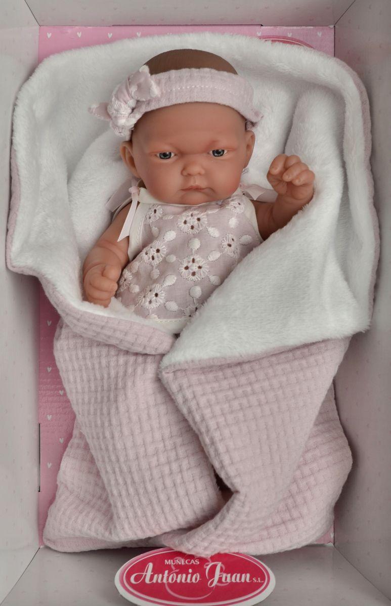 Realistické miminko Antonio Juan - holčička Pitu ve vyšívaných šatičkách