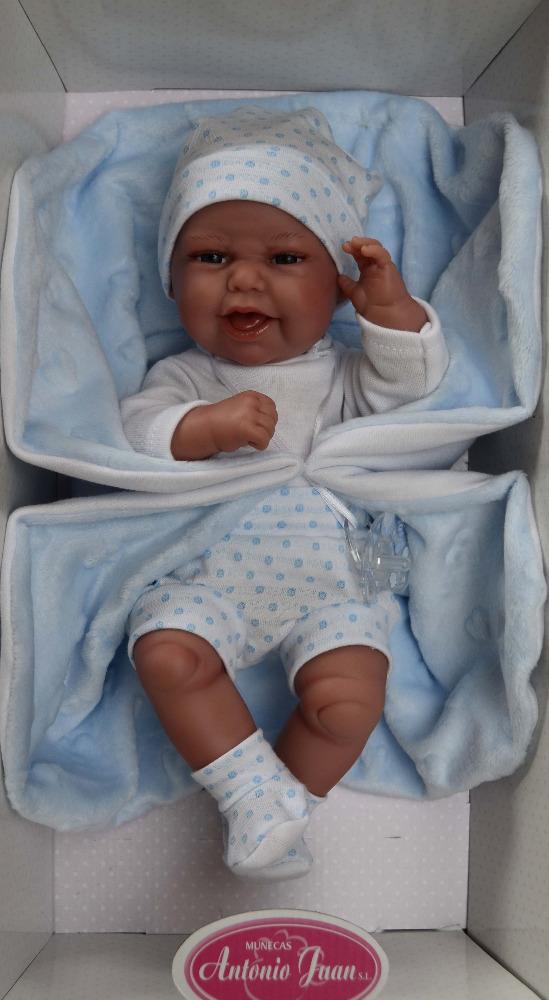Realistické miminko Antonio Juan - chlapeček Clar na modré dečce