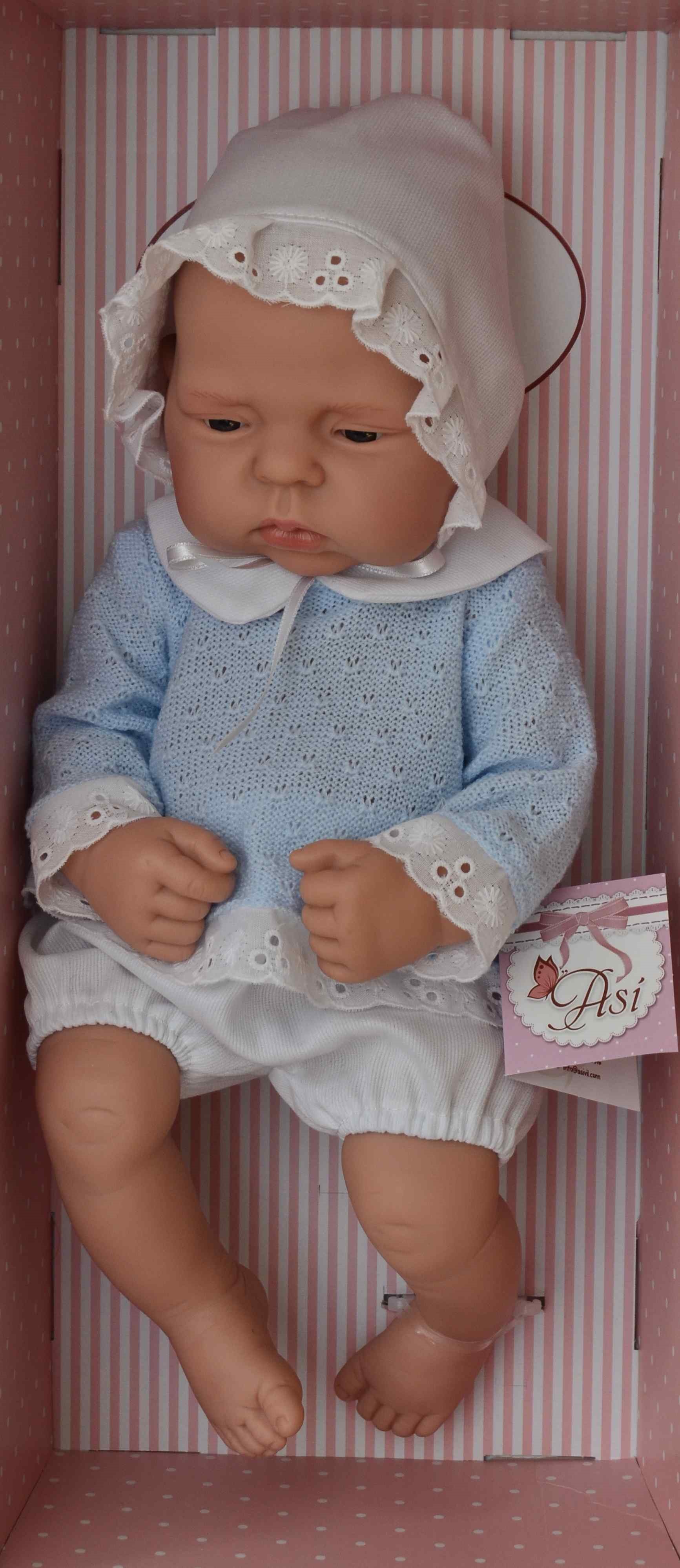 Realistické miminko - LUCAS v modrém svetříku od firmy ASIVIL