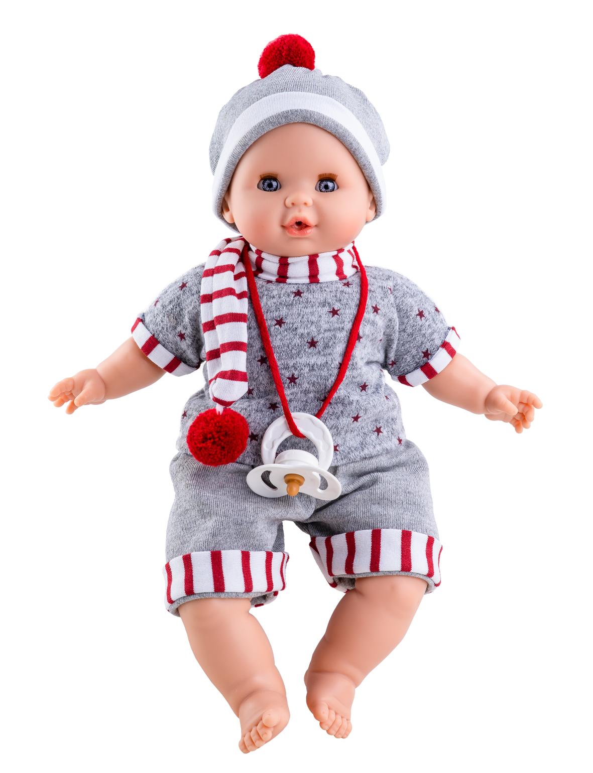 Realistické miminko - chlapeček Alex s pruhovanou šálou od firmy Paola Reina