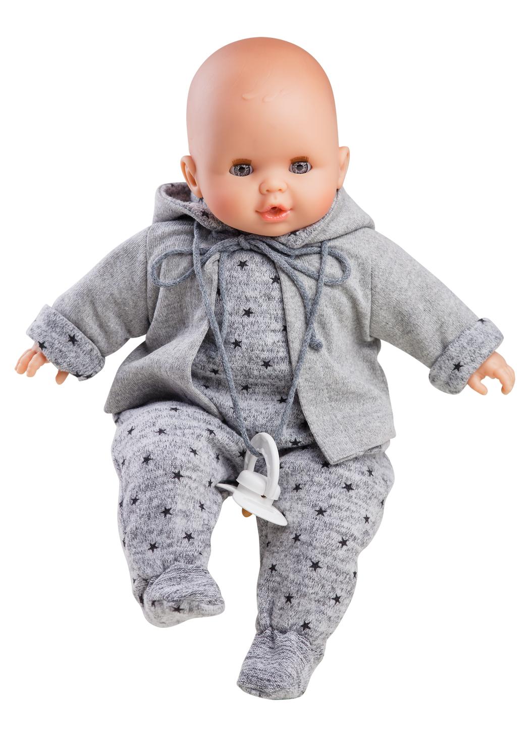 Realistické miminko - chlapeček Alex v šedém overálku od firmy Paola Reina