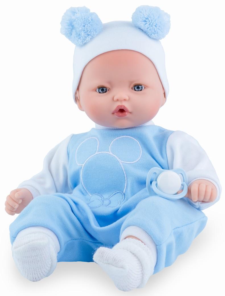 Realistické miminko - chlapeček Herman v modrobílém overalu od španělské firmy M