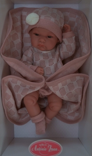 Realistické miminko - holčička Toneta v růžovo-bílé dečce 