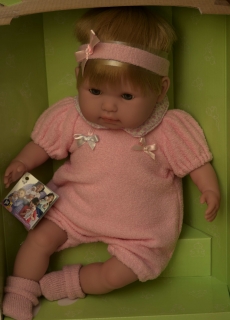 Mrkací panenka Noni bez culíčků v růžovém oblečku od firmy Berenguer