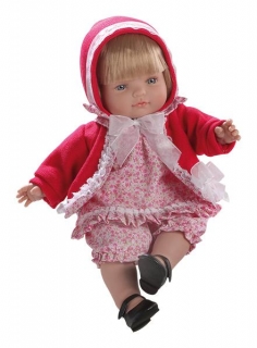 Realistická panenka holčička Claudia v červeném kabátku od firmy Berjuan