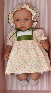Realistické miminko - LEA v šatech se zeleným lemováním - od firmy ASIVIL ze Špa