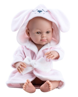 Realistické miminko - holčička - Minipikolin v osušce s kapucou - pejskem