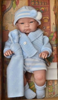 Realistické miminko - chlapeček - John v kabátku na knoflíky od firmy Lamagik
