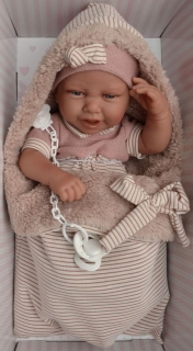 Realistické miminko - holčička Carla se zoubky v pruhovaném pytli od Antonio Jua