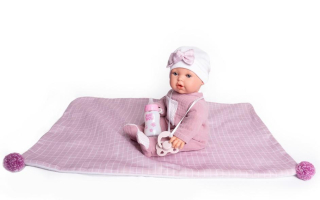 Realistická panenka - miminko- holčička Kika v růžovém pyžamu s dečkou od Antoni
